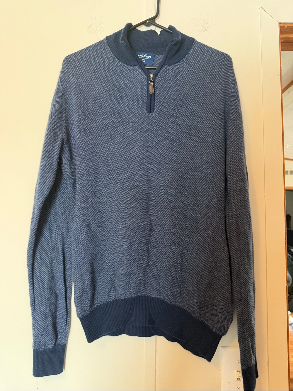 T.M.Lewin Men’s Navy Blue Textured Quarter Zip Sweater